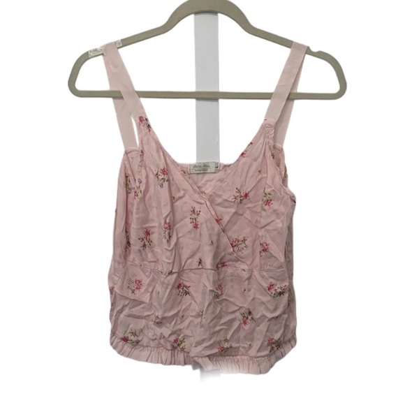 Y2K Bella Notte Pink Floral Faux Wrap Tank Top - Picture 1 of 8